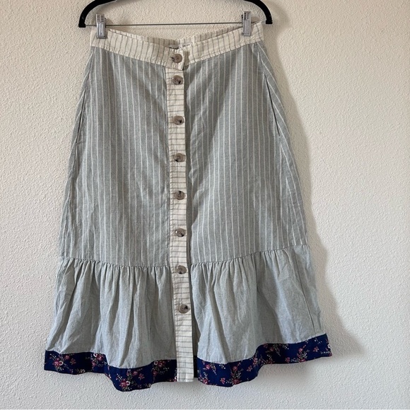 Madewell x The New Denim Project Patchwork Stripe Midi Skirt Sz 6 Beige Blue - Picture 1 of 16